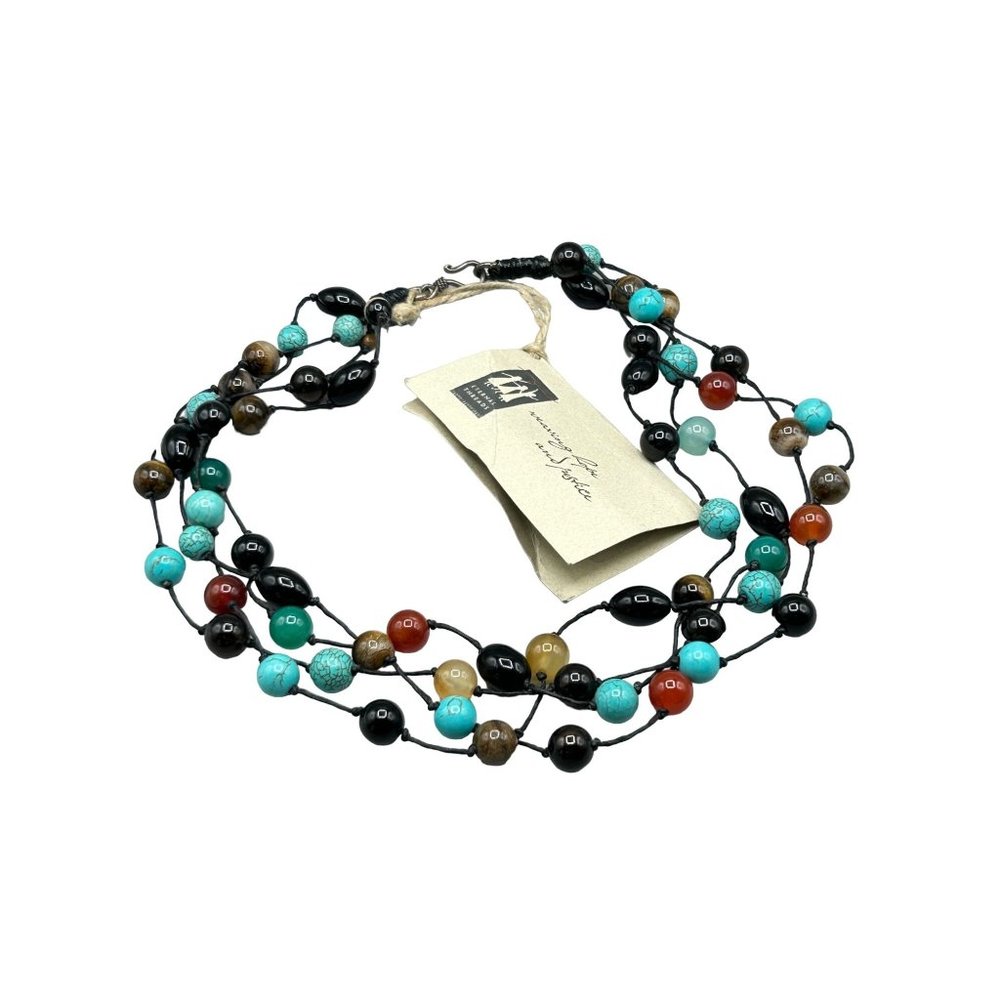Eternal Threads Necklace Semi Precious Stone Beads 4 Strand Knotted Colorful NWT
